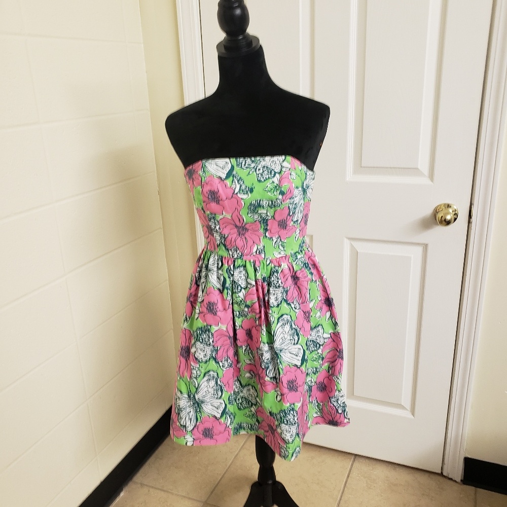 Lilly Pulitzer strapless butterfly and flower dres